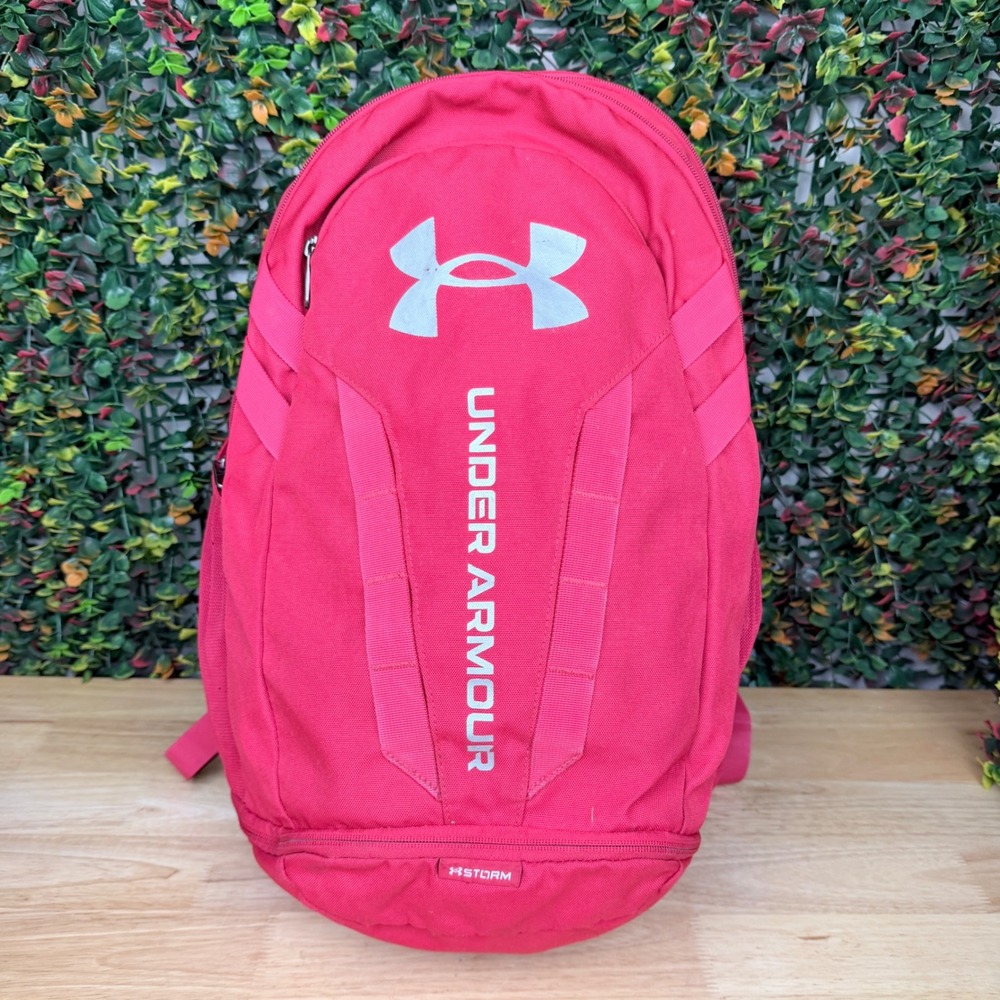 Under Armour Hustle 5.0 Backpack Red UA Storm Water Resistant Laptop Bag